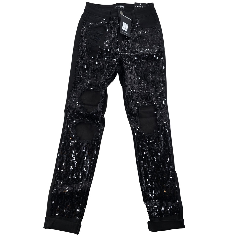 Fashion Nova Boyfriend Jeans 5 Sequins Of Events Black Distressed BL464BLACK
